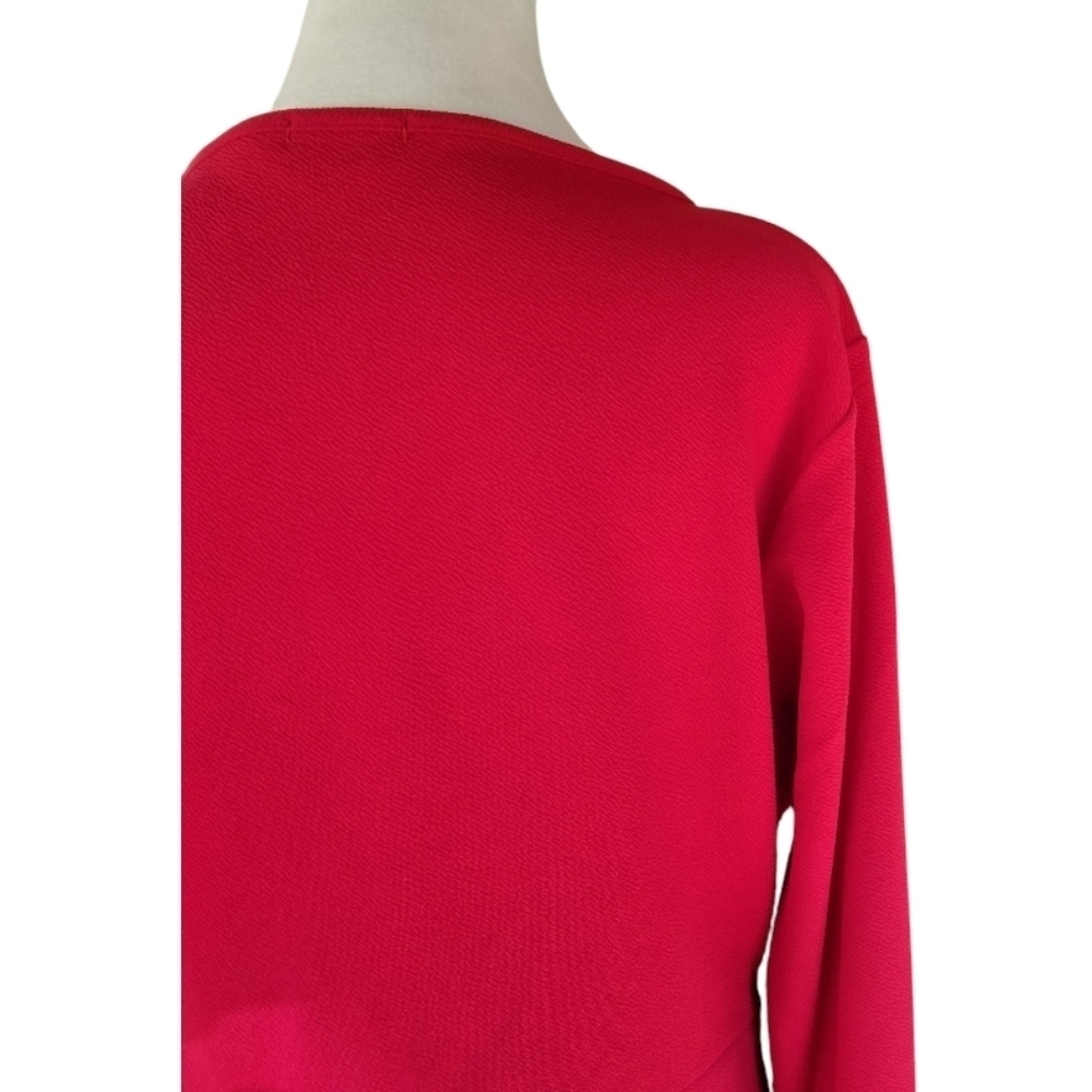Pretty Little Thing Red Wrap Front Ruffle Detail Long Sleeve Dress Size 14 - Picture 8 of 9